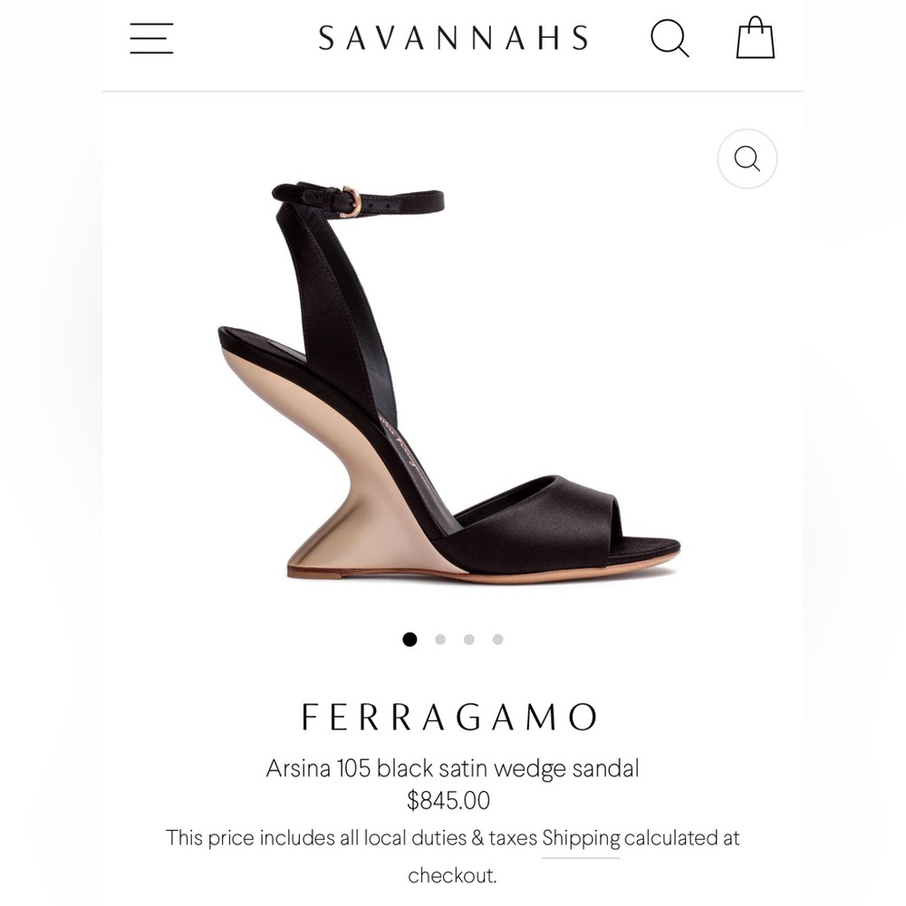 FERRAGAMO Arsina Womens Black Open Toe Gold Wedge Heeled Ankle Strap Sandal 8.5 - Picture 10 of 10